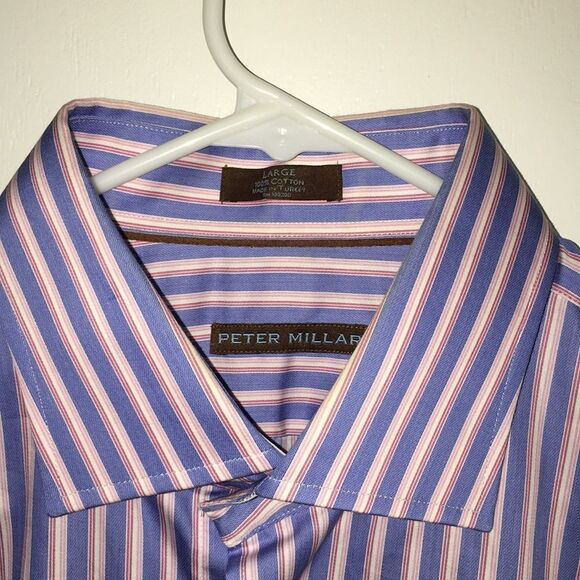 Amazing Pink Blue Stripe Peter Millar LS shirt L - Picture 3 of 4
